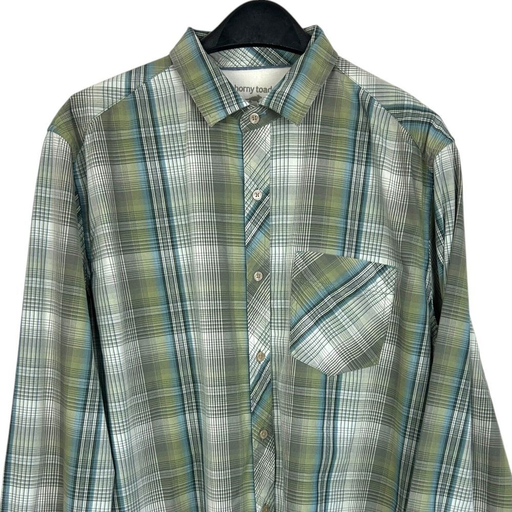 Horny‎ Toad & Co Mens Large Organic Cotton Casual Button Up Plaid Shirt Green